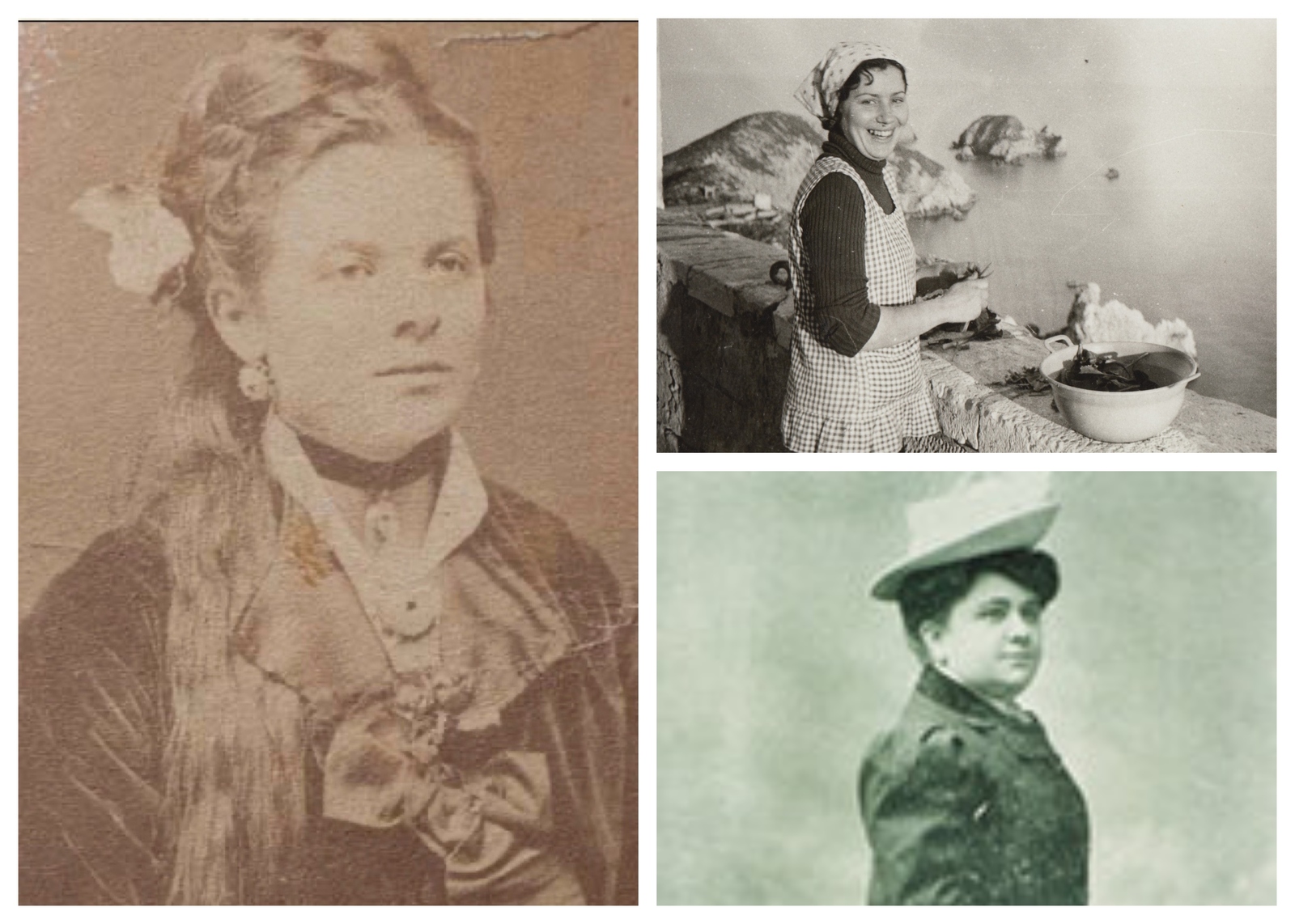 Na slici: Antica Mardešić rođ. Lešić. (Lastovo 1852- Korčula 1914.) svjetioničarka Punta Skriževa /Struga Glavat ::: Merica Prizmić , svjetioničarka Gruica Stončica Palagruža ::: Marija Jurić Zagorka, književnica i novinarka (Negovec 1873 - Zagreb 1957.)