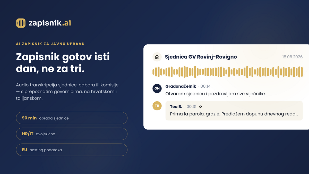 Zapisnik.ai pretvara audio snimku sjednice u nacrt zapisnika po Poslovniku