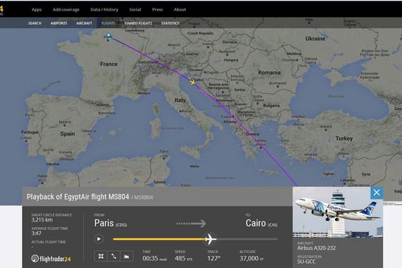 Nesretni avion EgyptAira u 0.35 bio je točno iznad Pule