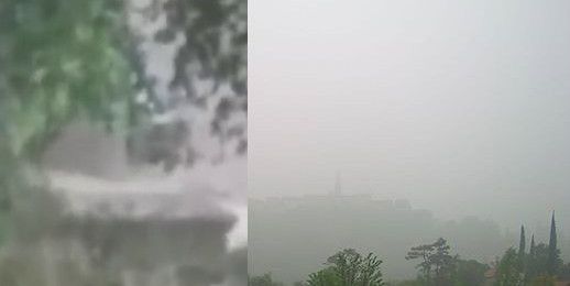Bujica u Pazinu i Buzet u kišnoj magli (foto: Istramet)