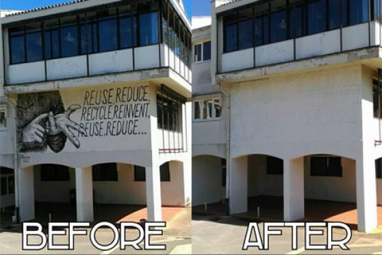 Sporni mural prije i poslije bojanja